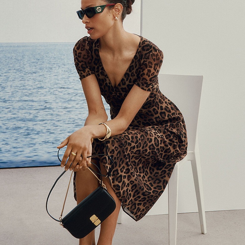 $99 NEW Brown Leopard Print Contempraine by Simons Midi Dress Animal Print Style